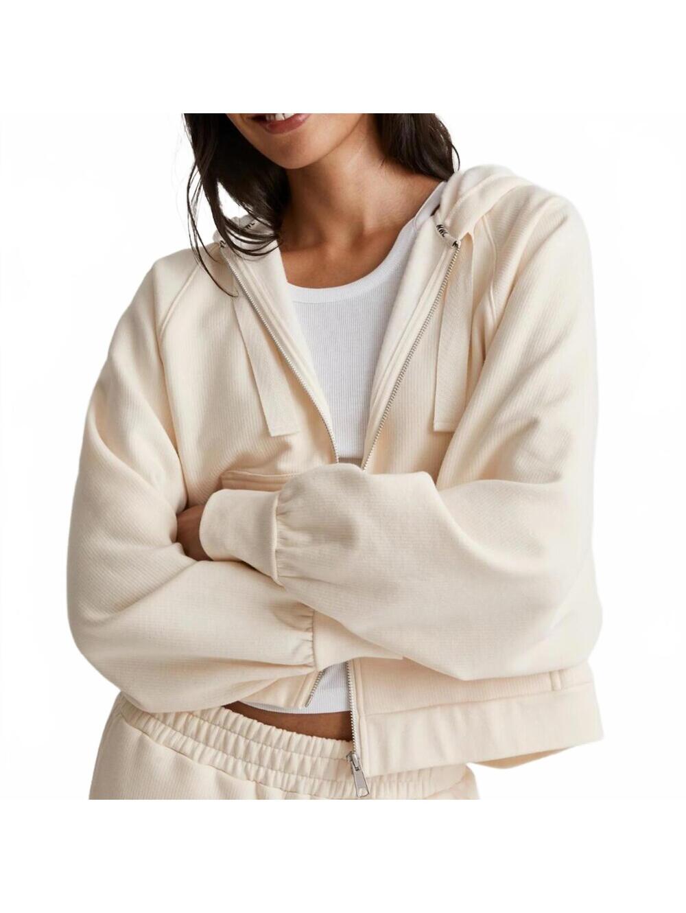 Madewell Ribbed Cocoon Hoodie Sweatshirt Antique Cream Size Small